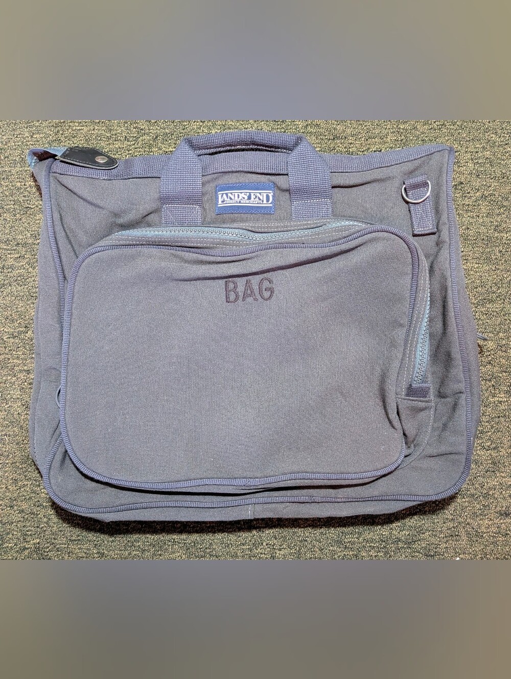 VTG Lands' End Navy Blue Garment Fold-Out Travel Bag w/ Handles & Original Strap